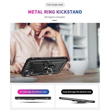 iPhone 14 Hybrid skal med Finger Ring & Metall Plåt - Svart
