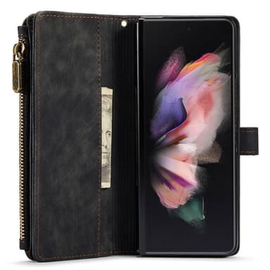 Samsung Galaxy Z Fold 4 CASEME Retro läder plånboksfodral Svart