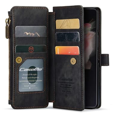 Samsung Galaxy Z Fold 4 CASEME Retro läder plånboksfodral Svart