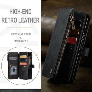 Samsung Galaxy Z Fold 4 CASEME Retro läder plånboksfodral Svart