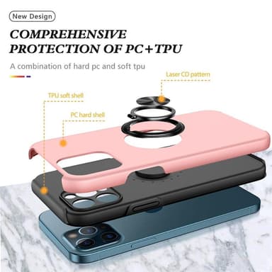 iPhone 14 Pro Hybrid skal med Finger Ring - Rosa