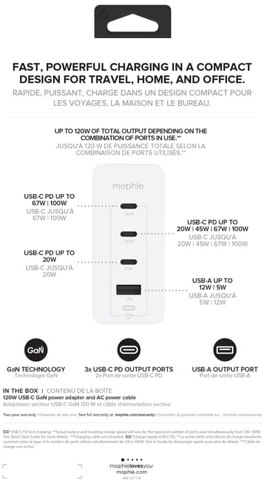 Mophie Speedport 120W GaN väggladdare