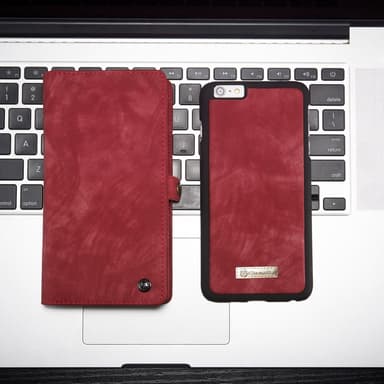 CASEME iPhone 6s 6 Plus Retro Split läder plånboksfodral Röd