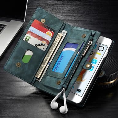CASEME iPhone 6s 6 Plus Retro Split läder plånboksfodral Blå