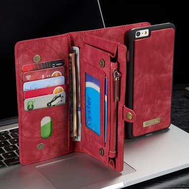 CASEME iPhone 6s 6 Plus Retro Split läder plånboksfodral Röd