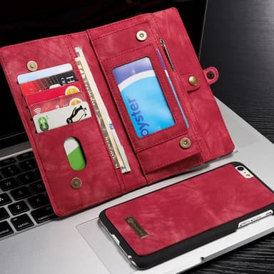 CASEME iPhone 6s 6 Plus Retro Split läder plånboksfodral Röd