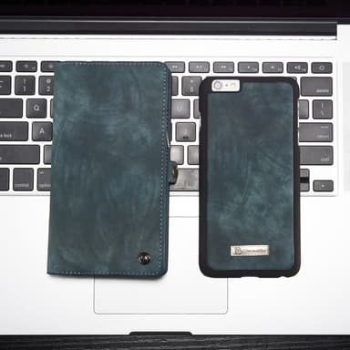 CASEME iPhone 6s 6 Plus Retro Split läder plånboksfodral Blå
