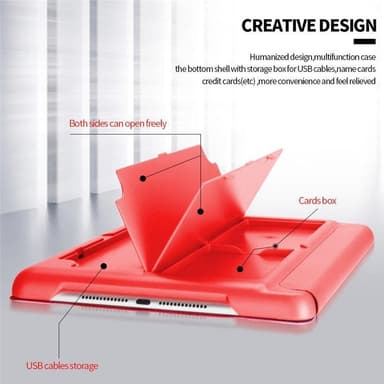 Fordral med förvaring, USB kabel Apple iPad 9.7"" 2017, 2018, Röd