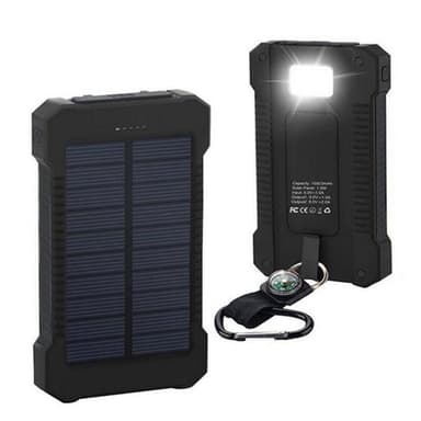 Powerbank med solcellsladdning, 10000 mAh - Svart