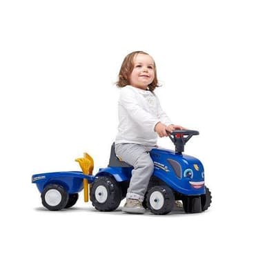 Falk Traktor med trailer, kratta och skyffelBaby New Holland