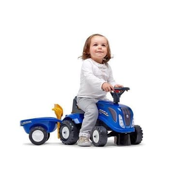 Falk Traktor med trailer, kratta och skyffelBaby New Holland