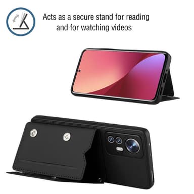 SKALO Xiaomi 12 Pro PU Läder Skal med Plånbok - Svart