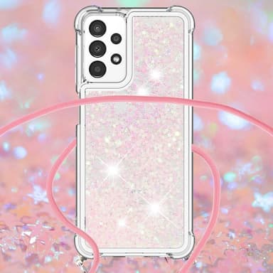 SKALO Samsung A13 4G Kvicksand Glitter Mobilhalsband - Rosa