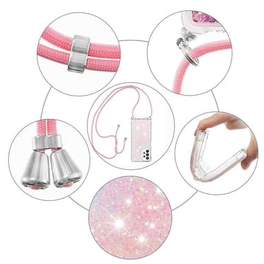 SKALO Samsung A13 4G Kvicksand Glitter Mobilhalsband - Rosa