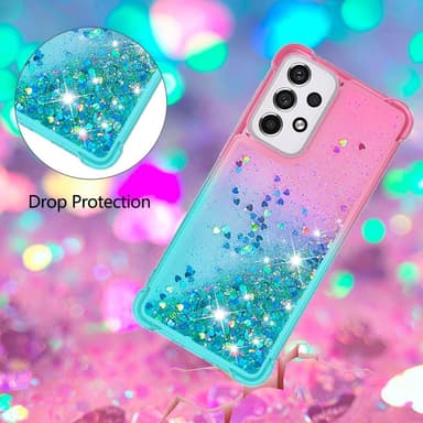 SKALO Samsung A33 5G Kvicksand Glitter Hjärtan TPU-skal - Rosa-Turkos