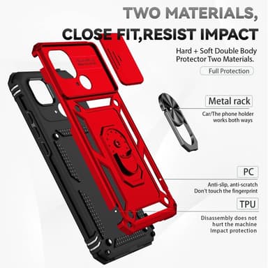 SKALO Xiaomi Redmi 10C Armor Hybrid Metallring Kameraslider - Röd