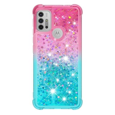 SKALO Moto G20/G30 Kvicksand Glitter Hjärtan TPU-skal - Rosa-Turkos