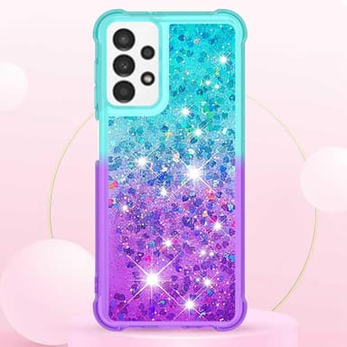 SKALO Samsung A13 4G Kvicksand Glitter Hjärtan TPU-skal - Turkos-Lila