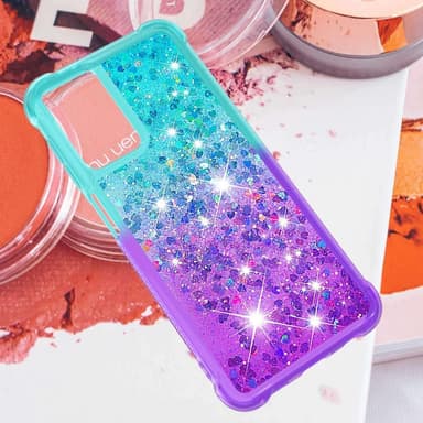 SKALO Samsung A13 4G Kvicksand Glitter Hjärtan TPU-skal - Turkos-Lila