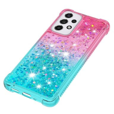 SKALO Samsung A33 5G Kvicksand Glitter Hjärtan TPU-skal - Rosa-Turkos