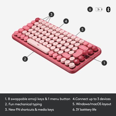 Logitech Pop Keys Wireless tangentbord (Heartbreak Rose)