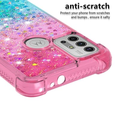 SKALO Moto G20/G30 Kvicksand Glitter Hjärtan TPU-skal - Rosa-Turkos