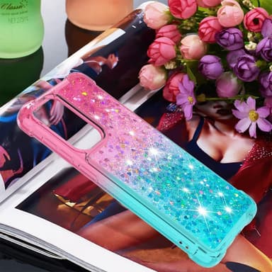 SKALO Samsung A33 5G Kvicksand Glitter Hjärtan TPU-skal - Rosa-Turkos