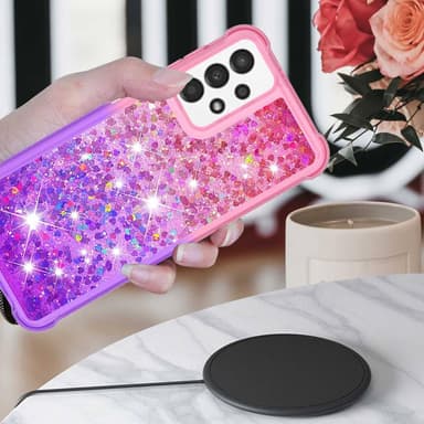 SKALO Samsung A13 4G Kvicksand Glitter Hjärtan TPU-skal - Rosa-Lila