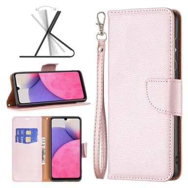 SKALO Samsung A33 5G Premium Litchi Plånbok - Roséguld