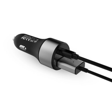 NÖRDIC billaddare 63W med 1xUSB C PD45W för bärbara datorer och 1xUSB A 18W Quick Charger 3,0 Qualcomm certifierad for smartphone och tabletter