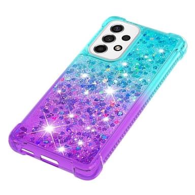 SKALO Samsung A53 5G Kvicksand Glitter Hjärtan TPU-skal - Turkos-Lila