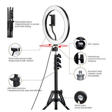 LED RGB Ring Light 30cm diameter med mobilhållare med tripod och golvstativ 5 steg dimbar 19 ljusläge selfie lampa ring lampa ring ljus