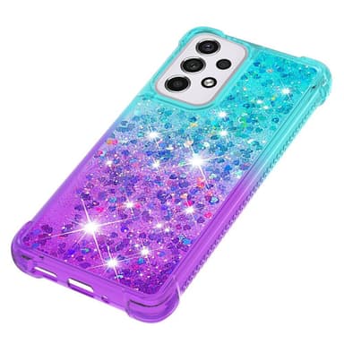 SKALO Samsung A33 5G Kvicksand Glitter Hjärtan TPU-skal - Turkos-Lila