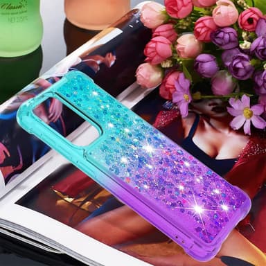 SKALO Samsung A33 5G Kvicksand Glitter Hjärtan TPU-skal - Turkos-Lila