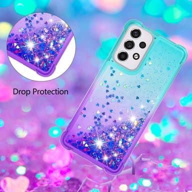 SKALO Samsung A33 5G Kvicksand Glitter Hjärtan TPU-skal - Turkos-Lila