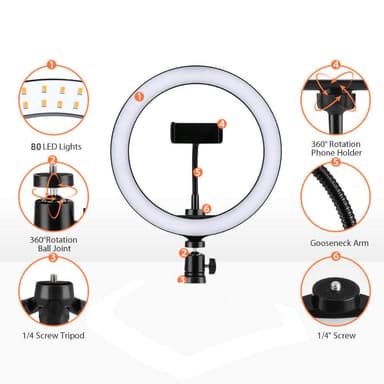 LED Ring Light 30cm diameter med mobilhållare med tripod och golvstativ 10 steg dimbar tre ljusläge selfie lampa ring lampa