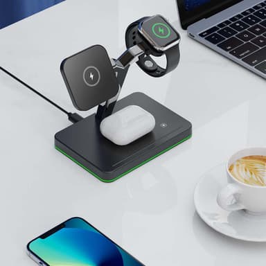 NÖRDIC Trådlös Magsafe laddstation 3 i 1 för Apple Iphone, iWatch och Airpods Iphone 13 Iphone 12