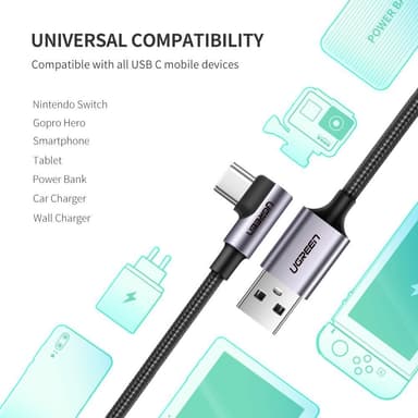UGREEN vinklad USB C ha till USB A ha snabbladdning 3A 480Mbps 1m