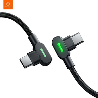 Mcdodo CA-8081 Vinklad USB C till vinklad USB C kabel 3A 60W för synkning och snabb laddning med LED svart 2m