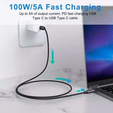 NÖRDIC 1m USB3.2 Gen2 SuperSpeed USB 10Gbps USB-C till C nylonflätad kabel med Power Delivery 100W, 4K60Hz video och Emarker