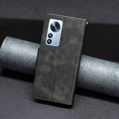 SKALO Xiaomi 12 Pro Plånboksfodral i PU-Läder - Svart