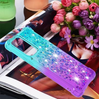 SKALO Samsung A53 5G Kvicksand Glitter Hjärtan TPU-skal - Turkos-Lila