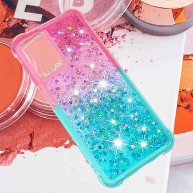 SKALO Samsung A13 4G Kvicksand Glitter Hjärtan TPU-skal - Rosa-Turkos