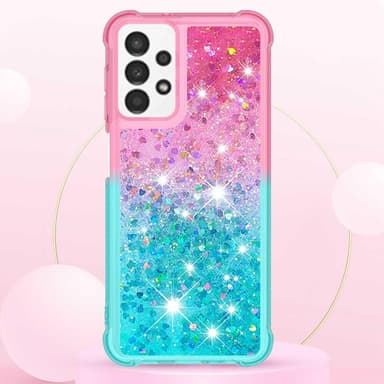 SKALO Samsung A13 4G Kvicksand Glitter Hjärtan TPU-skal - Rosa-Turkos
