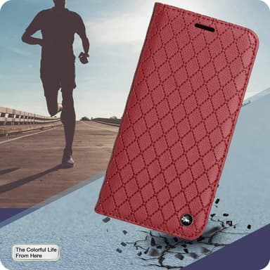SKALO Xiaomi Redmi 10C Romb Litchi Plånbok - Röd