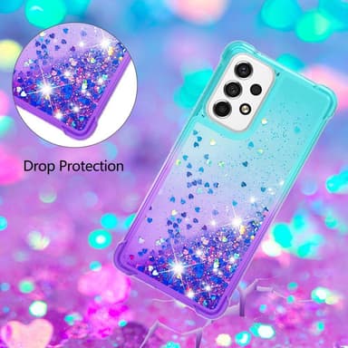 SKALO Samsung A53 5G Kvicksand Glitter Hjärtan TPU-skal - Turkos-Lila
