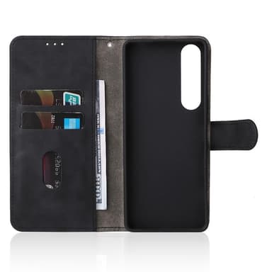 SKALO Sony Xperia 1 IV Matt PU-Läder Plånboksfodral - Svart
