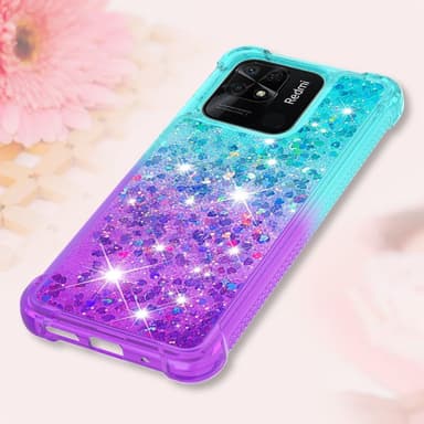 SKALO Xiaomi Redmi 10C Kvicksand Glitter Hjärtan TPU-skal - Turkos-Lila