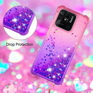 SKALO Xiaomi Redmi 10C Kvicksand Glitter Hjärtan TPU-skal - Rosa-Lila