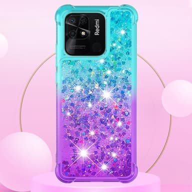 SKALO Xiaomi Redmi 10C Kvicksand Glitter Hjärtan TPU-skal - Turkos-Lila